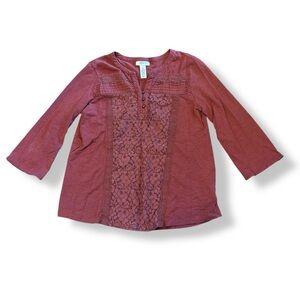 [Style & Co] Lace Front Blouse with 3/4 Sleeves